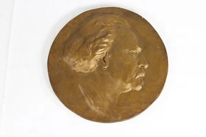 Antigua placa de pared de yeso Albert Schweitzer firmada Jo C Mazur 1934 color dorado - Imagen 1 de 18