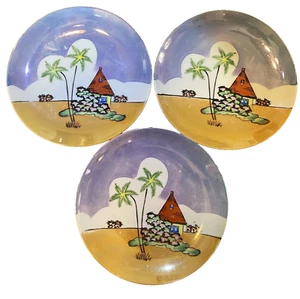 Piatti Lusterware Giapponesi Vintage Palme Tropicali Spiaggia 6 Pollici - Foto 1 di 11