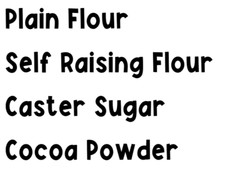 Baking Bundle Vinyl Stickers; Plain Flour, S.R Flour, Caster Sugar, Cocoa Powder