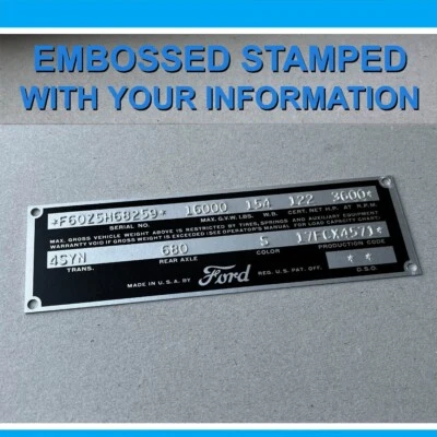 1953 1954 1955 1956 1957 FORD TRUCK TRIM OPTION DATA PLATE TAG F100 F250 F350 Foto 1 de 4