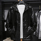 Men Metallic Shiny Jacket Hooded Front Zip Coat Holographic Windbreaker Top Chic