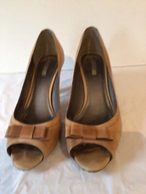 GEOX Respira женщины с открытым носком туфли каблуки размер Великобритании 5,5 EUR 38,5 бежевый кожаный P/O - Изображение 1 из 4