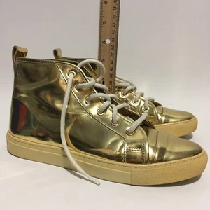 Ralph Lauren Metallic Gold WOMEN 7.5 US High Top Sneakers SPAIN 37 1/2 Vintage - Picture 1 of 10