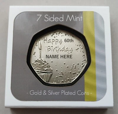7 SIDED MINT Happy 60th Birthday Gift ( Your PERSONALISED NAME On Coin ) Metal Present, Boxed
