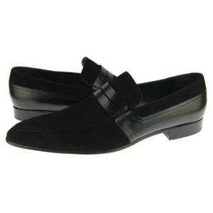 Corrente 4127 Suede & Leather Loafer, Men's Dress/Casual Slip-on Shoes, Black - Picture 1 of 6