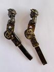 Pair Antique Primitive French Cast Iron Window Shutter Stoppers Figural Collecti
