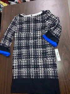 eliza j black white blue square pattern dress size 6 (S) - Picture 1 of 11