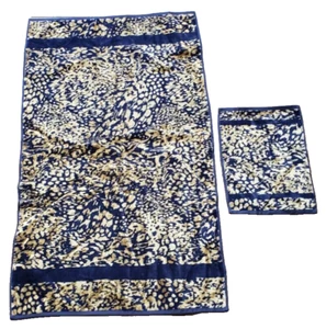 Bebe Bath 28.5" x 51" & Hand Towel 12" x 17.5" Blue & Gold Portugal Animal Print - Picture 1 of 8