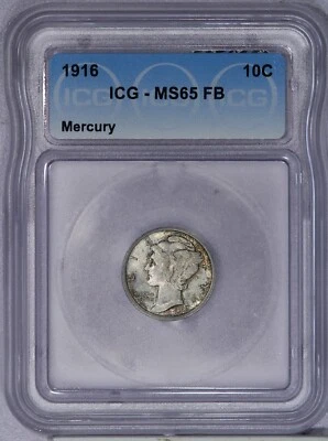 1916 Mercury Dime 10c ICG MS65 FB - Image 1 of 2