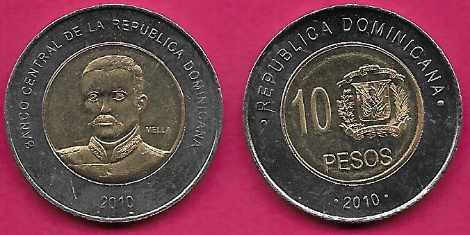 DOMINICAN REP 10 PESOS 2010 UNC BUST OF GENERAL MATIAS RAMON MELLA FACING,VALUE - Image 1 of 1