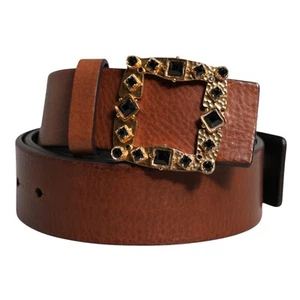 Dolce & Gabbana Cinturón Cuero Marrón Dorado Cristal Hebilla Hombre 90cm/36in - Imagen 1 de 8