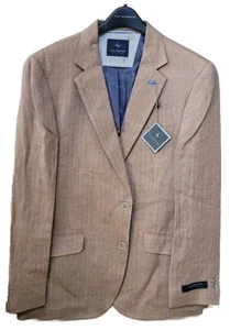 Tailorbyrd Mens Two-Button Blazer Beige Linen Cotton Sport Coat Jacket, - Picture 1 of 7