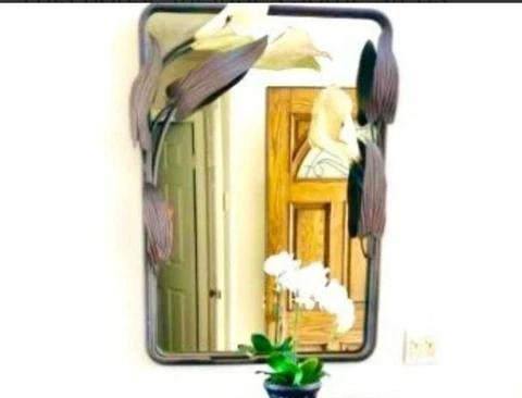 41" x 30.5" x 6.5" Enameled Calla-Lily Wall Mirror Very Heavy Cover