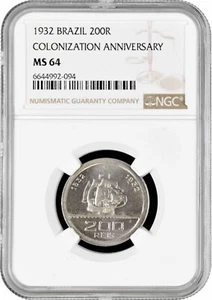 Brazil 200 reis 1932, NGC MS64, "400th Anniversary - Colonization of Brazil" - Picture 1 of 2