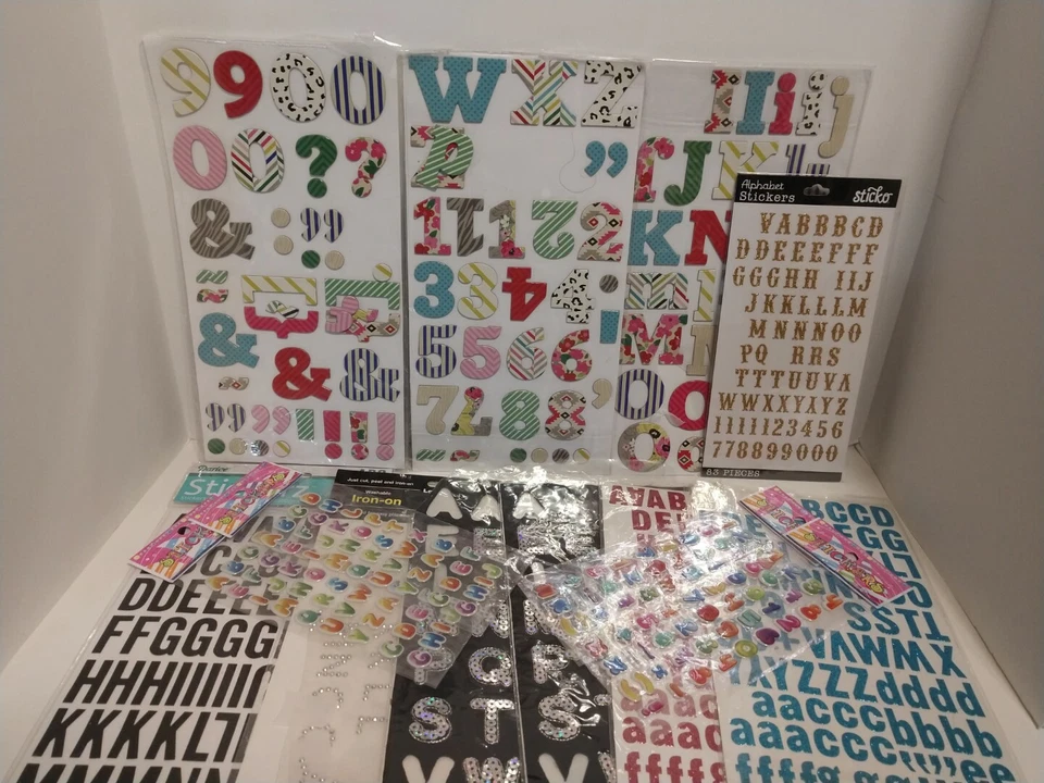 Lot of Alphabet, Letters & Number Stickers ~ 14 Sheets ~ Cardboard,Glitter,Puffy - Image 1 of 4