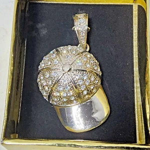 Blinged out pendant ball cap rhinestones metal electroplate halloween gold toned - Picture 1 of 6