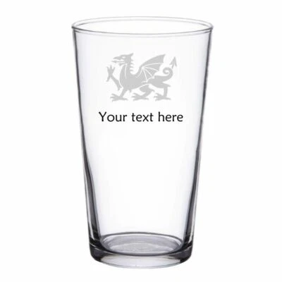 DARK WORLD DESIGN Custom Personalised Welsh Dragon Beer Pint Glass Cymru Wales gift Bore da