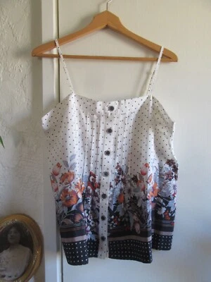 Maeve Anthropologie Capitola Silk White Blue Orange Floral Camisole EUC Size 12 - Image 1 of 4