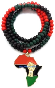 Collar colgante de puño mapa de África con cadena estilo cuentas de madera de 32 pulgadas de largo - Imagen 1 de 6