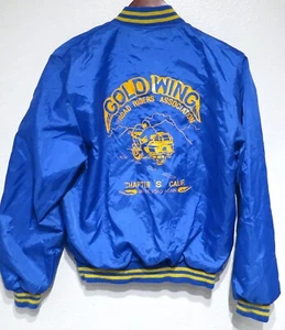 vtg GOLD WING ROAD RIDERS 80s Blue Satin Jacket SMALL California Motorcycle - Picture 1 of 11