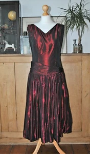 True Vintage 1940s/1950s Wine Red Taffeta Cocktail Party Dress Possible Size 10 - Picture 1 of 12