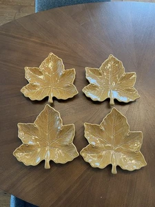 4 Pottery Barn Maple Leaf Bread Salad Plates Auburn Brown Embossed Ceramic - Picture 1 of 3