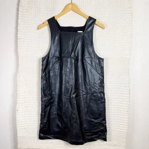 ANTHROPOLOGIE Maeve Mini Vestido Negro Imitación Cuero Cuello Cuadrado NUEVO MEDIANO - Imagen 1 de 6
