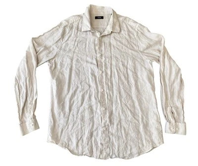 Theory Men Cream Irving Summer Linen Button Up Shirt Size L Preppy Euro Classic - Image 1 of 4