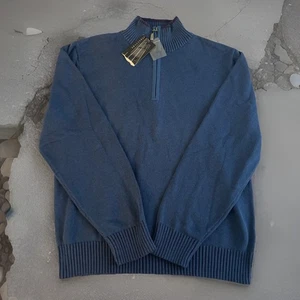 NWT Structure Men's 1/4 Zip Sweater Pullover Medium M Navy 100% Cotton Sears - Picture 1 of 8