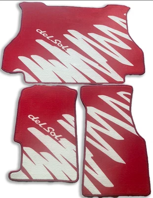 White on Red Honda Del Sol Zig Zag Mats - 3pc Set - 2 Front Mats + 1 Trunk Mat - Image 1 of 4