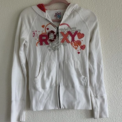 Roxie Women’s Zip Up Hoodie White/Pink Multi Color Sz Small Front & Back Graphic - Image 1 of 4