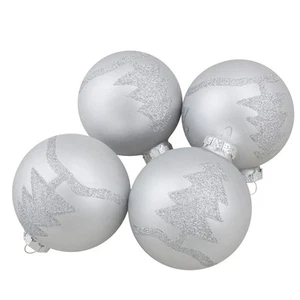 Northlight Set of 4 White and Silver Glass Ball Christmas Ornaments 3.25" (80mm) - Picture 1 of 4
