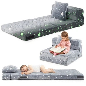 Kids Folding Sofa Bed Floor Mattress w/ Throw Pillow & Machine Washable Cover - Bild 1 von 9