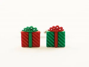 Christmas Present Cufflinks--Gift Birthday Wrapped Holiday Santa Claus - Picture 1 of 1