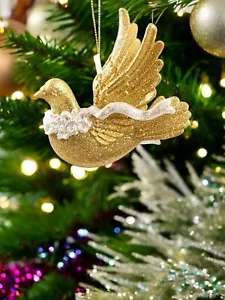 Decorazione natalizia colomba oro e argento uccellino glitterato infrangibile decorazione natalizia - Foto 1 di 5