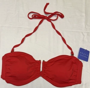 Beach by MELISSA ODABASH Red U-Ring Halter Bikini Top SZ Medium Gold Hardware - Picture 1 of 9