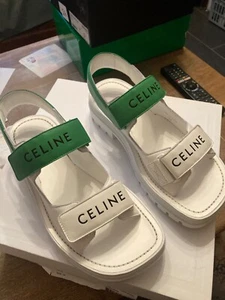 Sandalias Celine Leo, blanco/verde, talla 6, nuevas en caja - Imagen 1 de 6