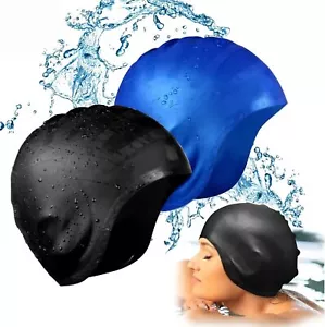 Silicone Swimming Cap With Ear Pockets Long Hair Large For Men Ladies Women Hat - Picture 1 of 19