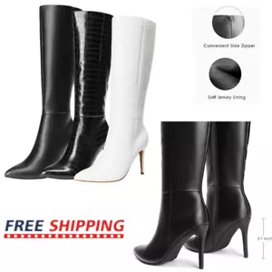 Women Knee High Boots Pointed Toe Stilettos High Heel Fashion Party Boots - Picture 1 of 22