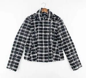 KUT from the Kloth Eveline Textured Check Faux Leather Moto Jacket Women's Small - Picture 1 of 9
