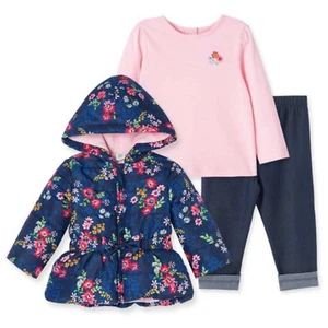 Little Me Girls 3-piece Set Jacket Shirt Pant (Navy Pink Floral, 2T) NWT - Picture 1 of 3