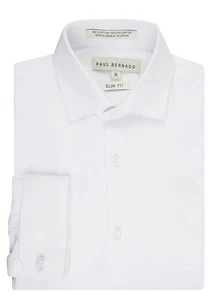 Paul Bernado Boy's Slim Fit French Cuff Pique Design Dress Shirt - CLEARANCE - Picture 1 of 2