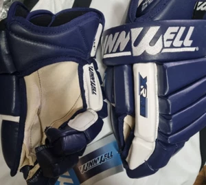 New w/tag pro stock WinnWell hockey gloves  Navy/White 14" Vintage. Rare! - Picture 1 of 2