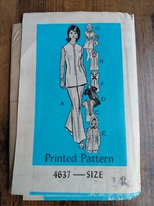 Vintage 70s Pantsuit Sewing Pattern Size 14 Mandarin Collar Sailor Hood Zip Up - Picture 1 of 15