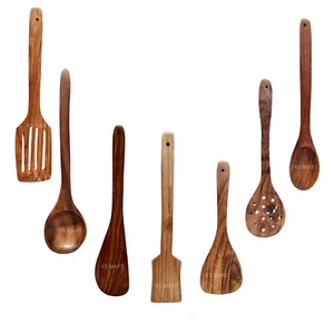 Handmade Wooden Cooking & Serving Spoon Set – 7-Piece Artisan Kitchen Utensils - Picture 1 of 6