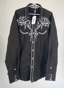 Coofandy Mens XL Black Embroidered Western Rodeo Cowboy Cotton Shirt - Picture 1 of 6