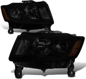 Fit 2014 2015 2016 Jeep Grand Cherokee Dark Black Projector Headlights [HALOGEN] - Picture 1 of 6