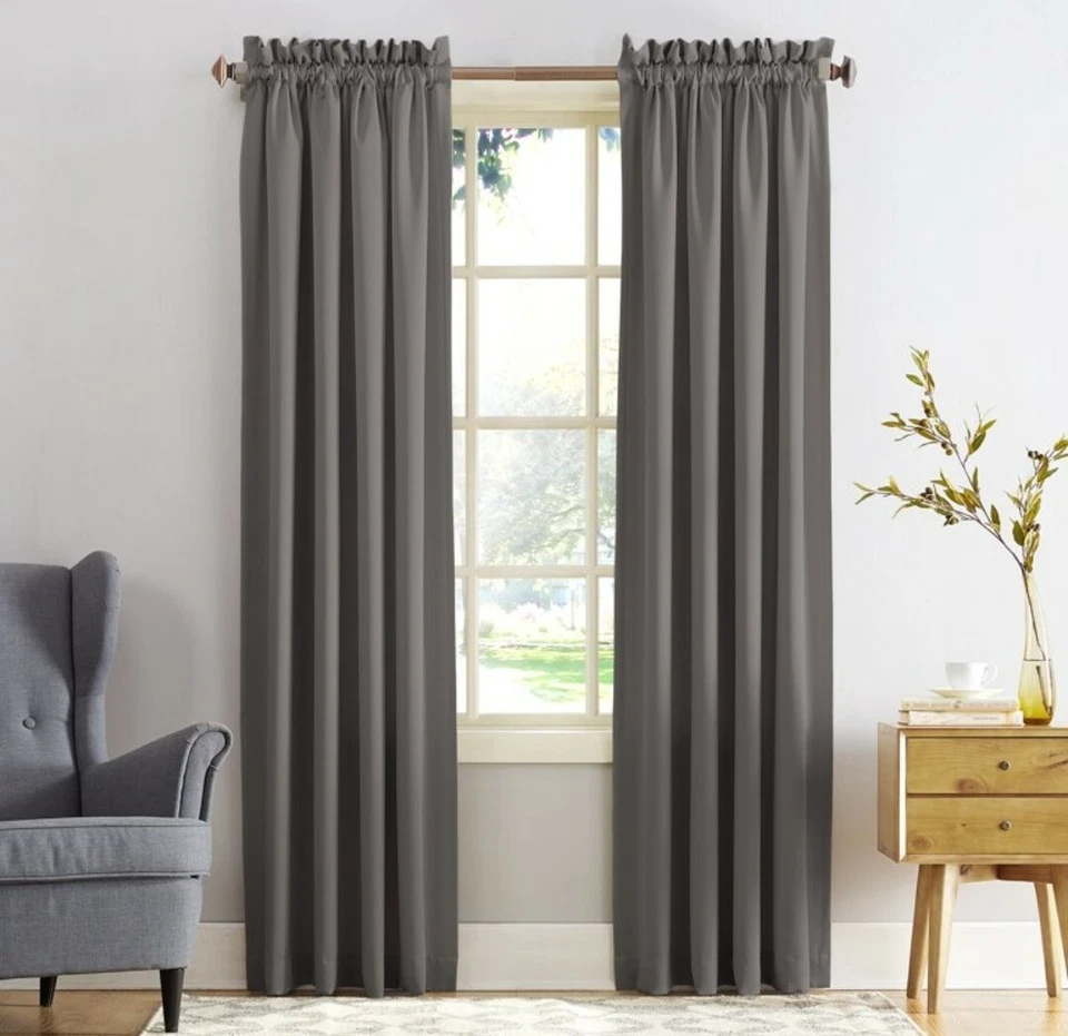 Sun Zero Barrow Energy Efficient Rod Pocket Curtain Panel 54 X 84 Inch Steel
