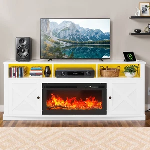 LED TV Stand Console for up to 80" TV w/ Power Outlets and Open Shelves - Picture 1 of 12