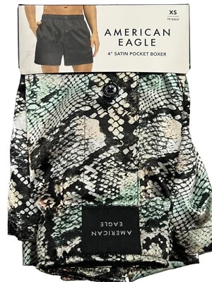 NUEVO CON ETIQUETAS AMERICAN EAGLE Boxer de Bolsillo Satinado Talla XS-S-M-L-XL Negro Verde Serpiente #17 Foto 1 de 4